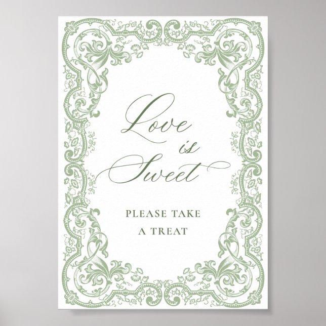 Poster Renaissance Ornate Sage Vert Floral L'amour est do (Devant)