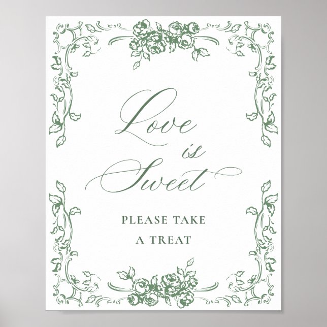 Poster Renaissance Ornate Sage Vert Floral L'amour est do (Devant)