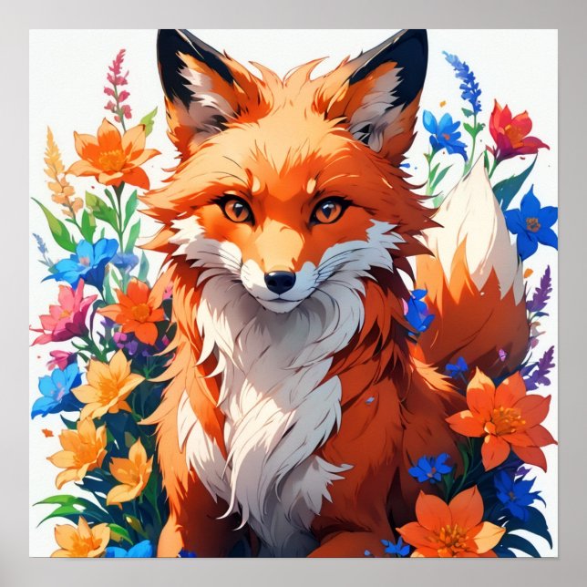 Poster Renard à fleurs (Devant)