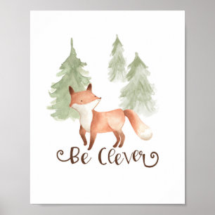 Poster Renard à l'aquarelle Amis de la forêt sois intelli