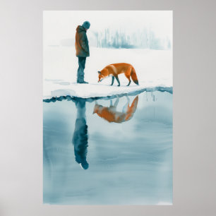 Poster Renard à pied près de la rivière des neiges - affi
