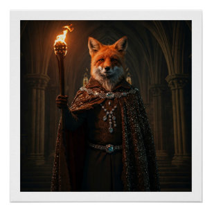 Poster Renard anthropomorphique dans un château