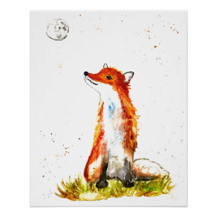 Poster Renard aquarelle Orange Marron Art Animalier Forêt