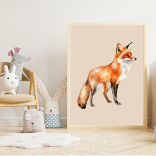 Poster renard aquarelle sur beige