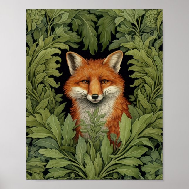Poster Renard Art nouveau dans la forêt (Devant)