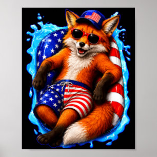 Poster Renard avec des lunettes de soleil animal patrioti