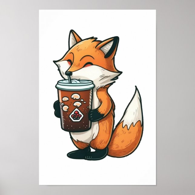 Poster Renard avec une tasse (Devant)