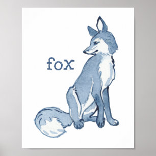 Poster Renard bleu mignon aquarelle animal faune nature s