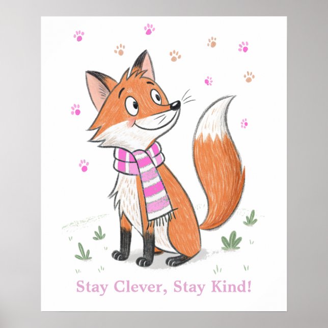 Poster Renard Cheeky Rose Woodland - Jouer animal Doodle (Devant)
