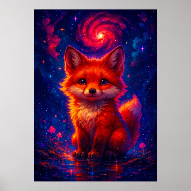 Poster Renard cosmique avec Galaxy Sky Imaginaire animal (Devant)