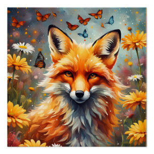 Poster Renard dans la prairie