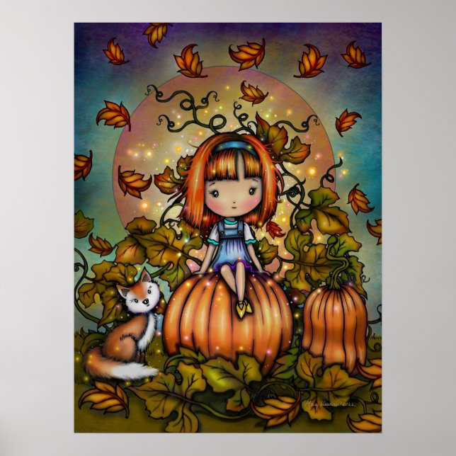 Poster Renard dans le Citrouille Patch Cute Art d'automne (Devant)