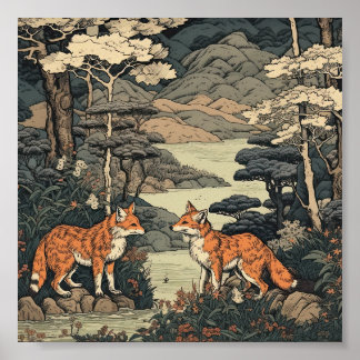 Poster Renard dans le paysage japonais