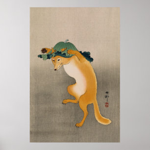 Poster Renard dansant par Ohara Koson