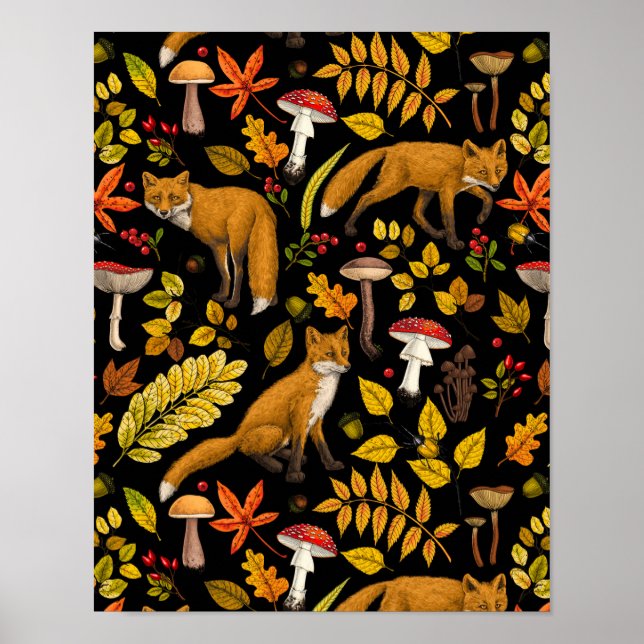 Poster Renard d'automne sur noir (Devant)