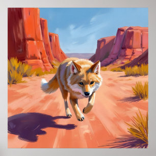 Poster Renard du désert avec paysage de canyon vibrant