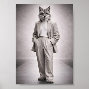 Poster Renard Élégant en Costume Moderne Clair Portrait