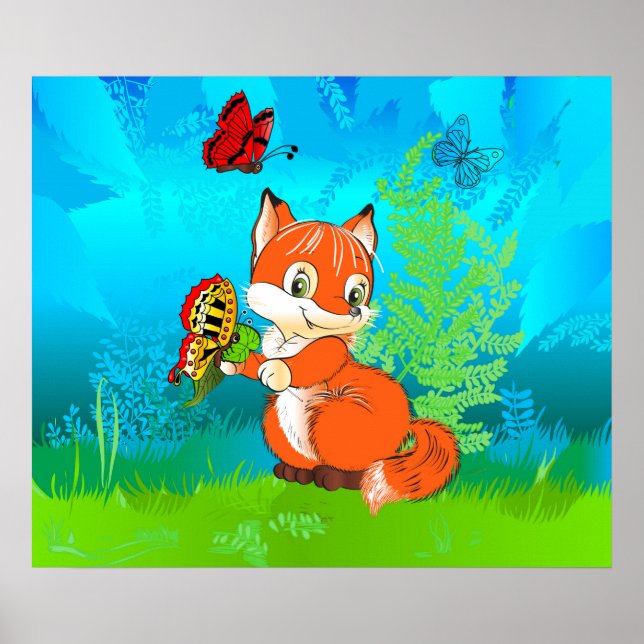 Poster renard et papillon (Devant)