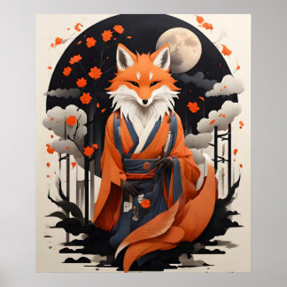 Poster Renard éthéré dans la nuit Lune