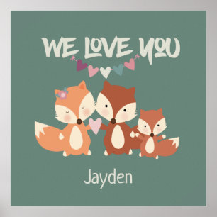 Poster Renard Famille Personnalisé On Vous Aime