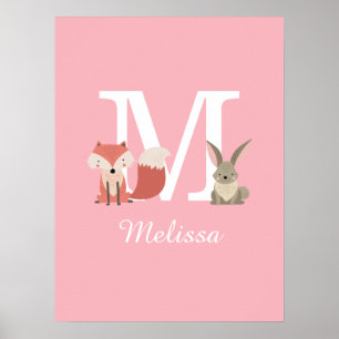Poster Renard Mignon Et Lapin Animaux de la Forêt Monogra
