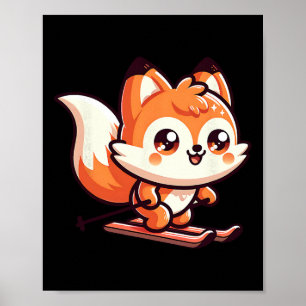 Poster Renard mignon faisant du ski Kawaii Pente alpine A