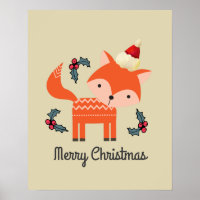 Renard Orange À Santa Hat Joli Noël Whimsical