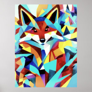 Poster Renard rouge à travers l'eau Style géométrique Art