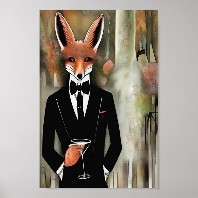 Poster Renard rouge avec Martini (Devant)