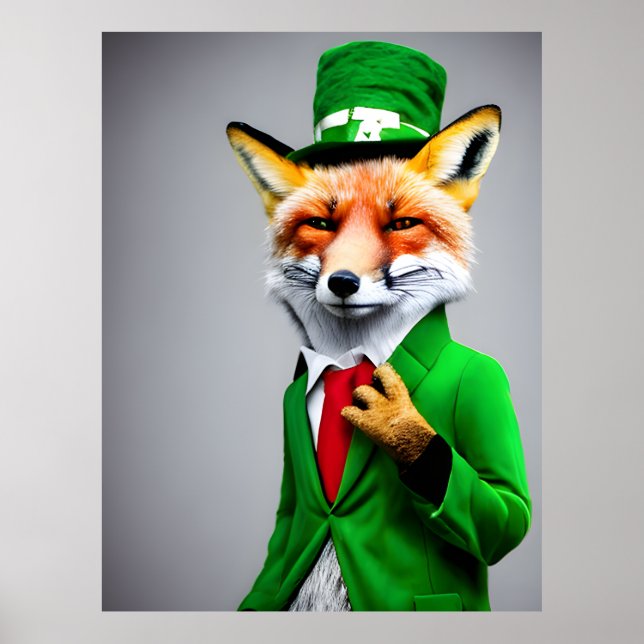 Poster Renard rouge dans un costume vert St. Patrick's Da (Devant)