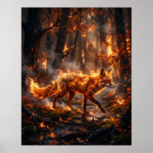 Poster Renard Rouge Feu Forêt Braise