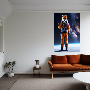 Poster Renard rouge portant un costume spatial cool   AI 