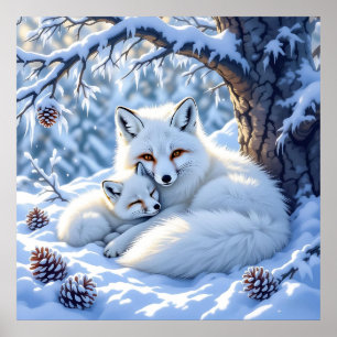 Poster Renards Blancs Douce dans la Neige