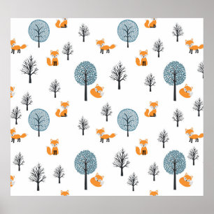 Poster Renards forestiers : Arrière - plan blanc Vintage