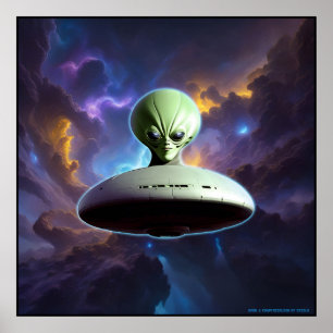 Poster Rencontre galactique : Green Alien Head UFO Advent