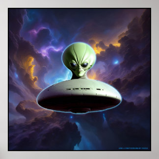 Poster Rencontre galactique : Green Alien Head UFO Advent