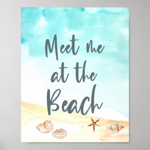 Poster Rencontre-moi à la plage Coquillages Côtiers Art