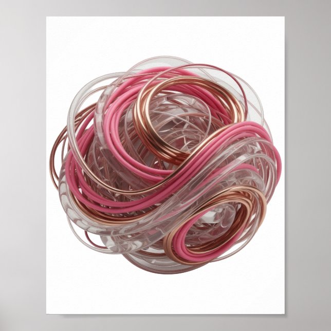 POSTER RENDU 3D ABSTRAIT D'UNE FORME COMPLEXE AVEC DU VER (Devant)