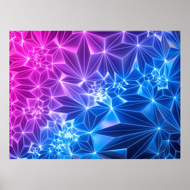Poster rendu 3d, arrière - plan géométrique néon rose, po (Devant)