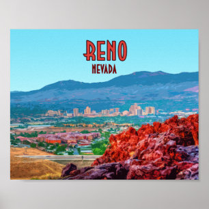 Poster Reno Nevada Centre-ville Vintage