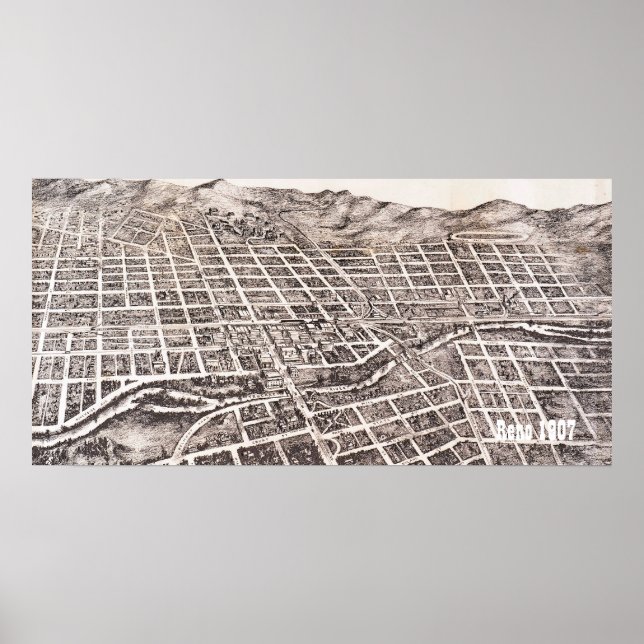 Poster Reno panoramique vintage 1907 (Devant)