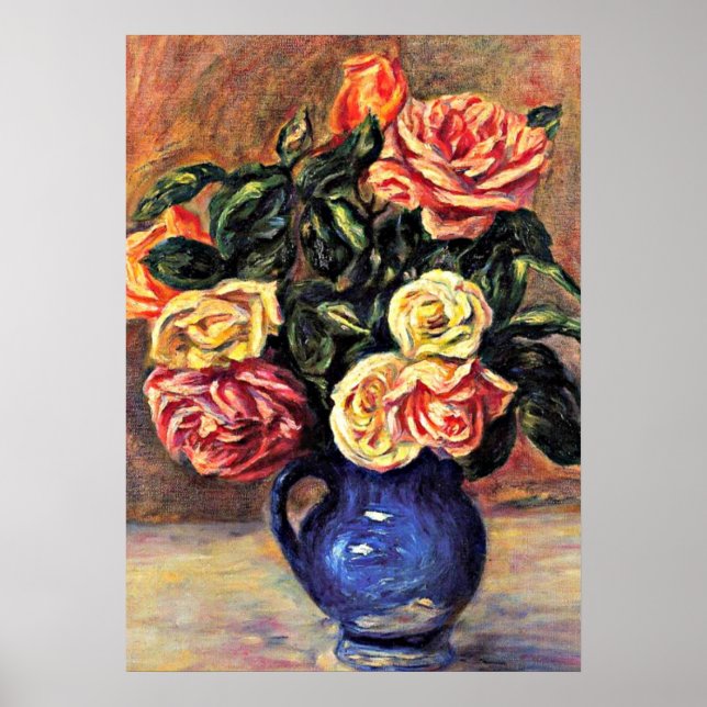 Poster Renoir - Roses dans un Vase Bleu (Devant)