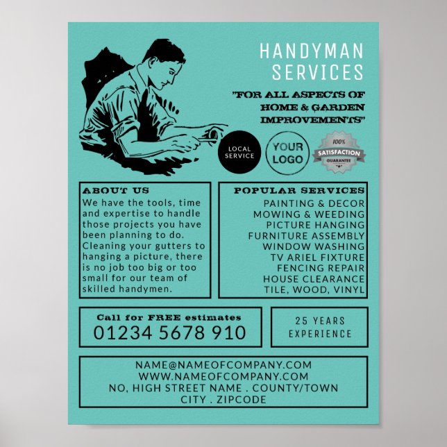 Poster Réparateur classique, Handyman Publicité (Devant)