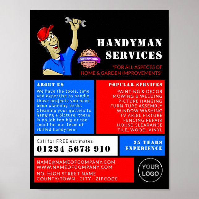 Poster Réparateur de dessin, Handyman Publicité (Devant)