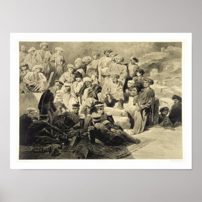 Poster Repas militaire dans les ruines à Sioukh, Daghesta (Devant)