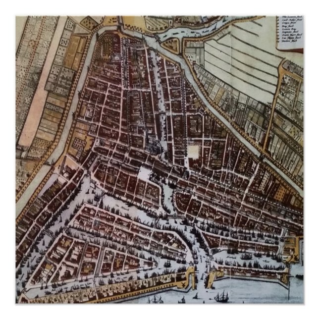 Poster Réplique carte de la ville de Rotterdam de 1652 (Devant)
