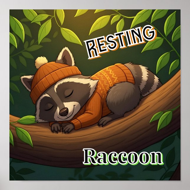 Poster Repose de Raccoon | Belle caricature de l'art de l (Devant)