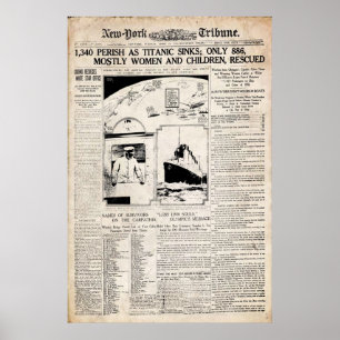 Poster Reproduction du journal Titanic New York Tribune