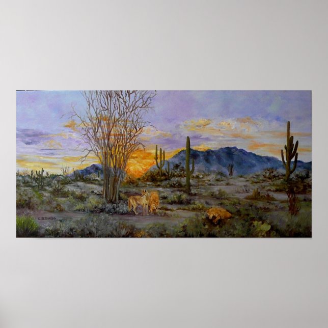Poster Reproductions de Coyotes du désert sur toile (Devant)