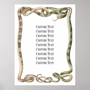 Poster Reptiles Vintage, Serpents ou Vipères Entrelacés e